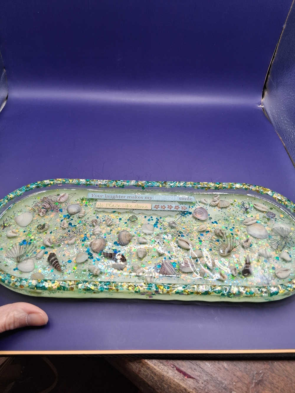 Handmade Coastal Shell Trinket Tray - Teal & Seafoam